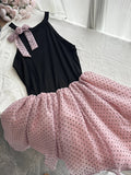Sweet Black And Pink Polka Dot Halter Neck Chiffon Short Birthday Party Homecoming Dress HZ1022