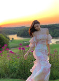 Elegant Flowers Pink Prom Dress Long Party Birthday Outfits HZ1022