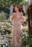 Elegant Flowers Pink Prom Dress Long Party Birthday Outfits HZ1022