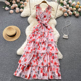 Sweet V neckline Summer Floral Dress Women Holiday Dress HZ1022