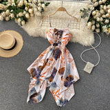 Sexy Spaghetti Straps Backless Summer Dress Women Floral Holiday Dress HZ1022