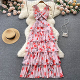 Sweet V neckline Summer Floral Dress Women Holiday Dress HZ1022