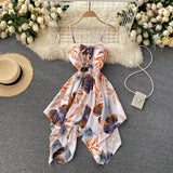 Sexy Spaghetti Straps Backless Summer Dress Women Floral Holiday Dress HZ1022