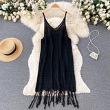Sexy Spaghetti Straps Boho Resort Fringe Knit Dress Women Holiday Dress HZ1022