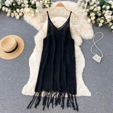 Sexy Spaghetti Straps Boho Resort Fringe Knit Dress Women Holiday Dress HZ1022