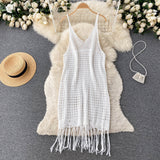 Sexy Spaghetti Straps Boho Resort Fringe Knit Dress Women Holiday Dress HZ1022