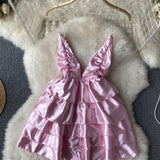 Sexy Spaghetti Straps Backless Short Summer Dress Women Holiday Dress HZ1022