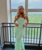 Mermaid Strapless Mint Green Tulle Prom Dress Women Party Dresses HZ1022
