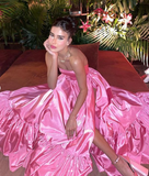 Pink Leg Split Prom Dress Women Sexy Party Dresses HZ1022