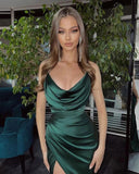 Sexy Mermaid Straps Long Dark Green Slit Prom Dress Evening Dress HZ1022