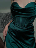 Sexy Mermaid Straps Dark Green Prom Dress Spaghetti Straps Evening Gown HZ1022