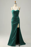 Sexy Mermaid Straps Dark Green Prom Dress Spaghetti Straps Evening Gown HZ1022