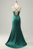 Sexy Mermaid Straps Dark Green Prom Dress Spaghetti Straps Evening Gown HZ1022