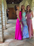 Sexy Mermaid Long Pink Sequin Prom Dress Party Dresses HZ1022