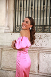Sexy A line Off The Shoulder Long Pink Prom Dress Party Dresses HZ1022