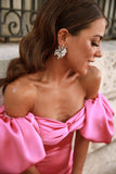 Sexy A line Off The Shoulder Long Pink Prom Dress Party Dresses HZ1022