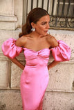 Sexy A line Off The Shoulder Long Pink Prom Dress Party Dresses HZ1022