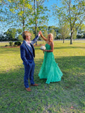 Simple A line Halter Long Green Prom Dress Party Dresses HZ1022