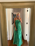 Simple A line Halter Long Green Prom Dress Party Dresses HZ1022