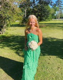 Simple A line Halter Long Green Prom Dress Party Dresses HZ1022