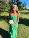 Simple A line Halter Long Green Prom Dress Party Dresses HZ1022