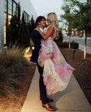 Sexy A line Long Ombre Tulle Prom Dress Party Dresses HZ1022