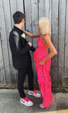 Simple A line Straps Long Pink Sequin Prom Dress Party Dresses HZ1022