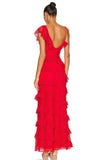 Sexy Sheath Lace Red Prom Dress Ruffles Party Dresses HZ1022