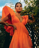 Sexy A line V neckline Organge Prom Dress Long Party Dresses HZ1022