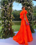 Sexy A line V neckline Organge Prom Dress Long Party Dresses HZ1022