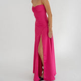 Sexy A line Straps Sleeveless Party Dress Hot Pink Side Slit Prom Dress HZ1022