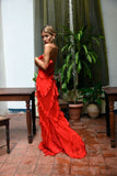 Sexy Red Chiffon Prom Dresses Long Ruffle Party Dress HZ1022