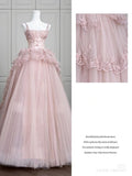 Fairy Ball Gown Straps Pink Tulle Prom Dresses Long Party Dress HZ1022