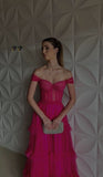 Sexy A line Long Hot Pink Tulle Prom Dress Party Dress 22th Birthday Outfits HZ1022