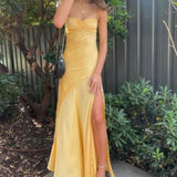 Sexy Mermaid Spaghetti Straps Sleeveless Party Dress Yellow Prom Dresses HZ1022