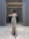 Pretty Sheath Strapless Neckline Sleeveless Party Dress Silver Sequin Prom Dresses HZ1022