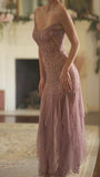 Modest Mermaid V Neckline Pink Chiffon Ruffles Long Party Dress Prom Dresses HZ1022