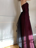 Modest A Line Strapless Burgundy Tulle Beads Long Party Dress Prom Dresses HZ1022