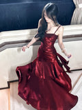 Modest Mermaid Spaghetti Straps Long Prom Dresses Birthday Party Dress Evening Gowns HZ1022
