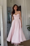 A line Spaghetti Straps Pink Satin Evening Dress Party Dress Prom Dress HZ1022