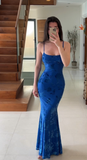 Sexy Mermaid Spaghetti Straps Royal Blue Long Evening Dress Party Dress Prom Dress HZ1022