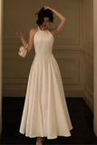 Pretty A Line Halter White Chiffon Prom Dresses Party Night Dress HZ1022