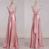Vintage Mermaid V Neckline Pink Satin Long Prom Dresses Party Evening Dress HZ1022