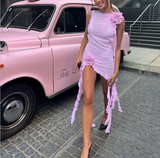 Sexy backless mesh see-through hollow pink birthday party homecoming dress HZ1022