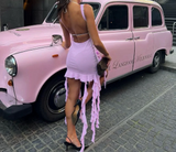 Sexy backless mesh see-through hollow pink birthday party homecoming dress HZ1022