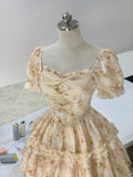 Sweet Floral Short Sleeve Mini Birthday Party Homecoming Dress HZ1022