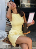 Simple sleeveless A-line dress goose yellow waist birthday party dress homecoming dress HZ1022