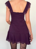 Charming Purple Square Neck Ruffle Irregular Chiffon Birthday Party Dress HZ1022