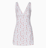 Cute Cherry Print V-Neck Sleeveless A-Line Birthday Party Homecoming Dress HZ1022