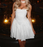 Sexy White Suspenders Back Tie-Up A-Shaped Birthday Party Homecoming Dress HZ1022